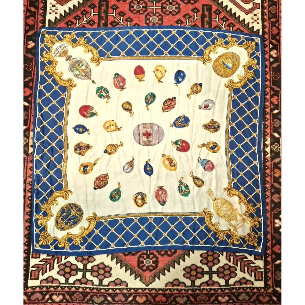 ECHO Womens Navy&Gold Silk Christmas Scarf Lillian Thomas Pratt Collection 35x34